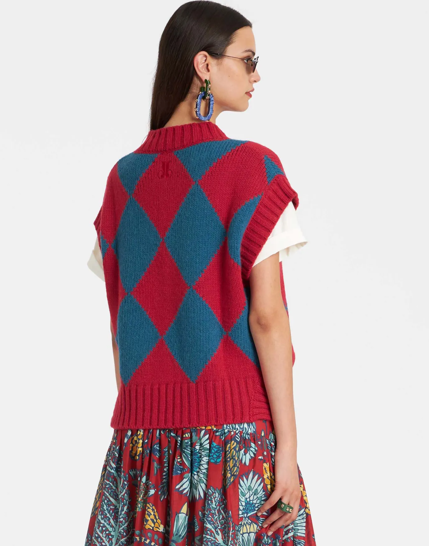 La DoubleJ Argyle GiletRed & Blue in Wool | Pulls | READY TO WEAR