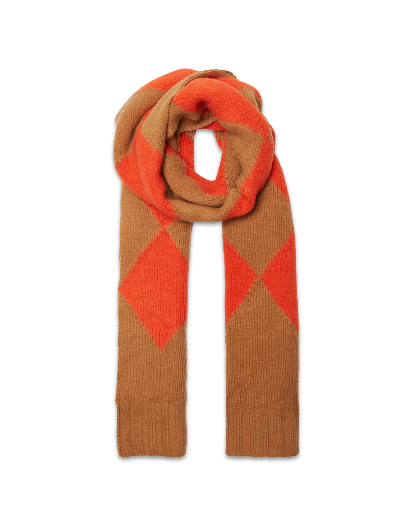 La DoubleJ Argyle ScarfCamel Orange in Wool | Foulards Et Écharpes | ACCESSORIES