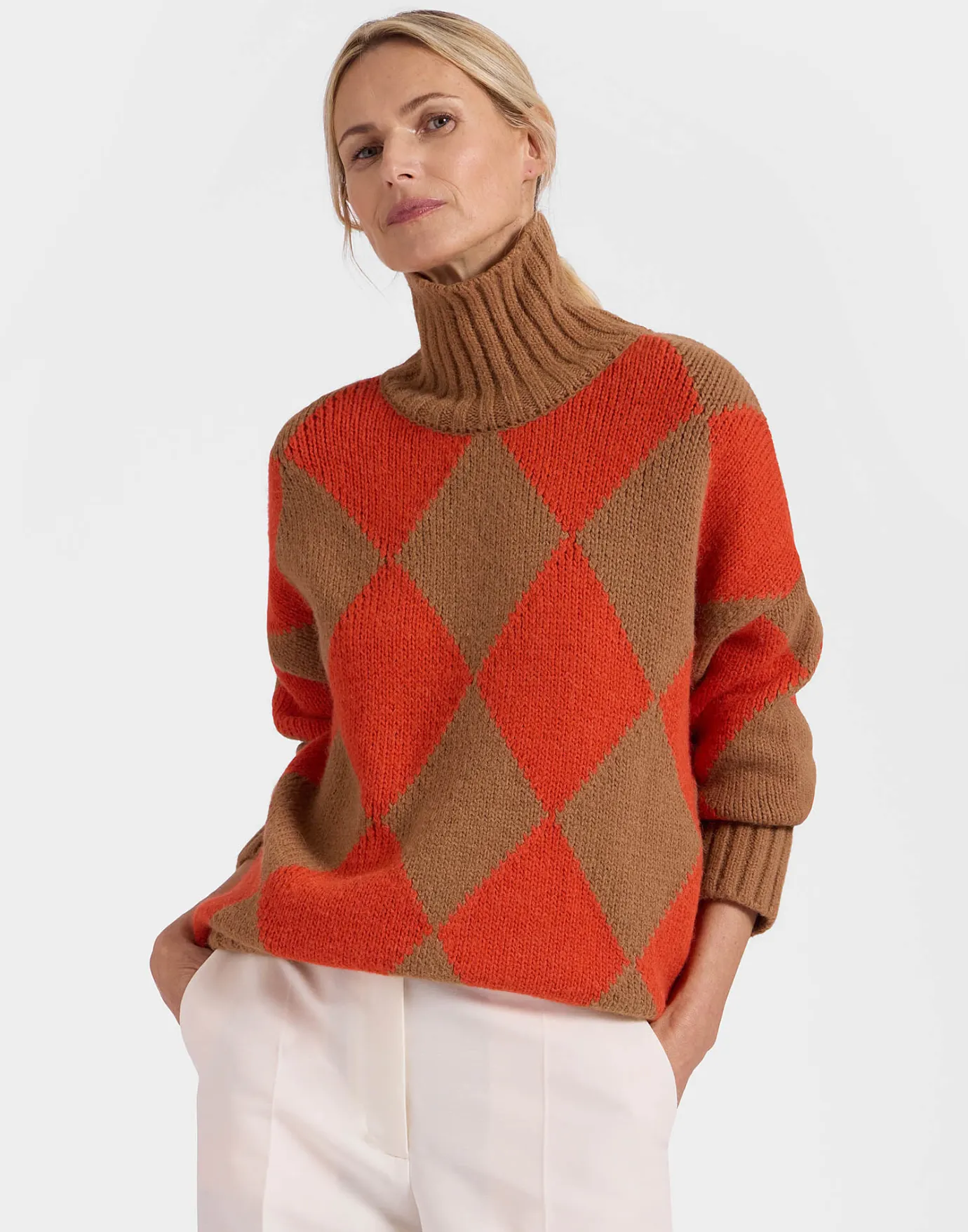 La DoubleJ Argyle SweaterCamel/Orange in Wool | Pulls | READY TO WEAR