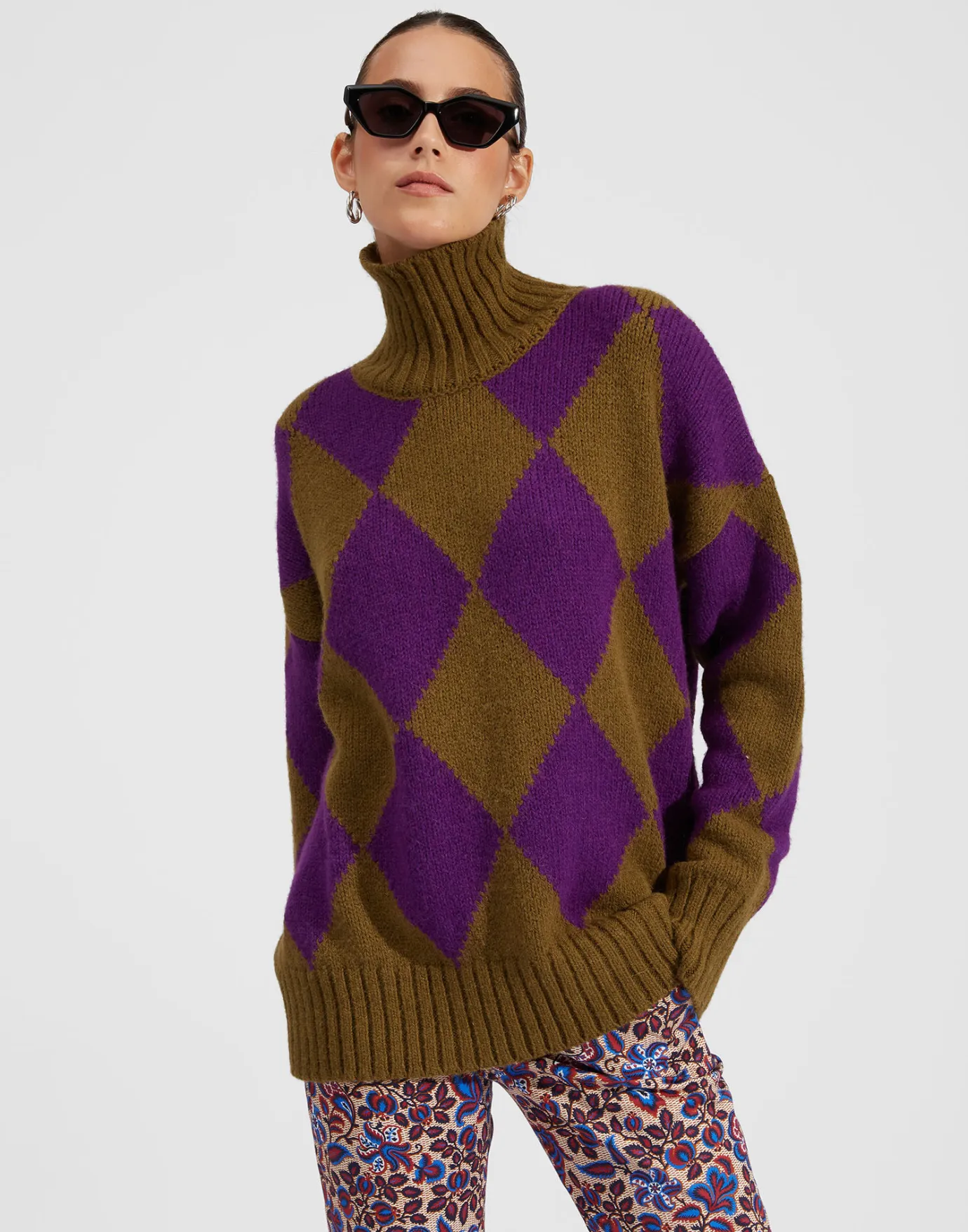 La DoubleJ Argyle SweaterGreen/Purple in Wool | Pulls | READY TO WEAR