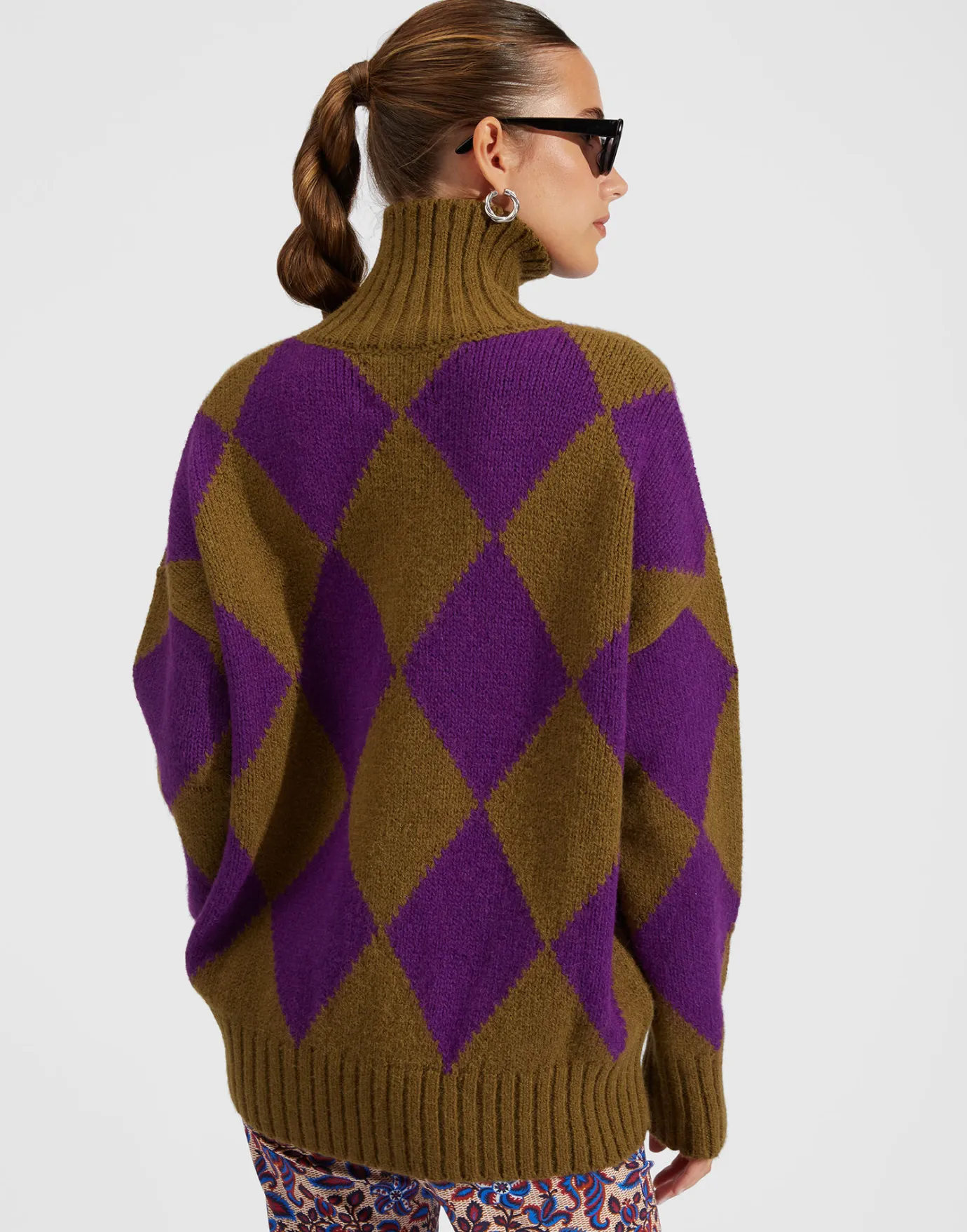 La DoubleJ Argyle SweaterGreen/Purple in Wool | Pulls | READY TO WEAR