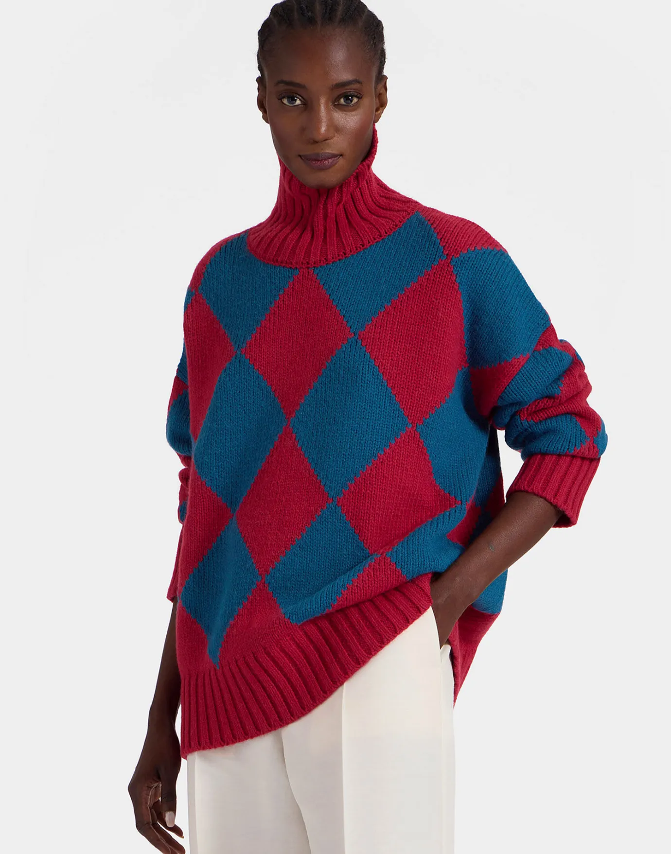 La DoubleJ Argyle SweaterRed & Blue in Wool | Pulls | READY TO WEAR