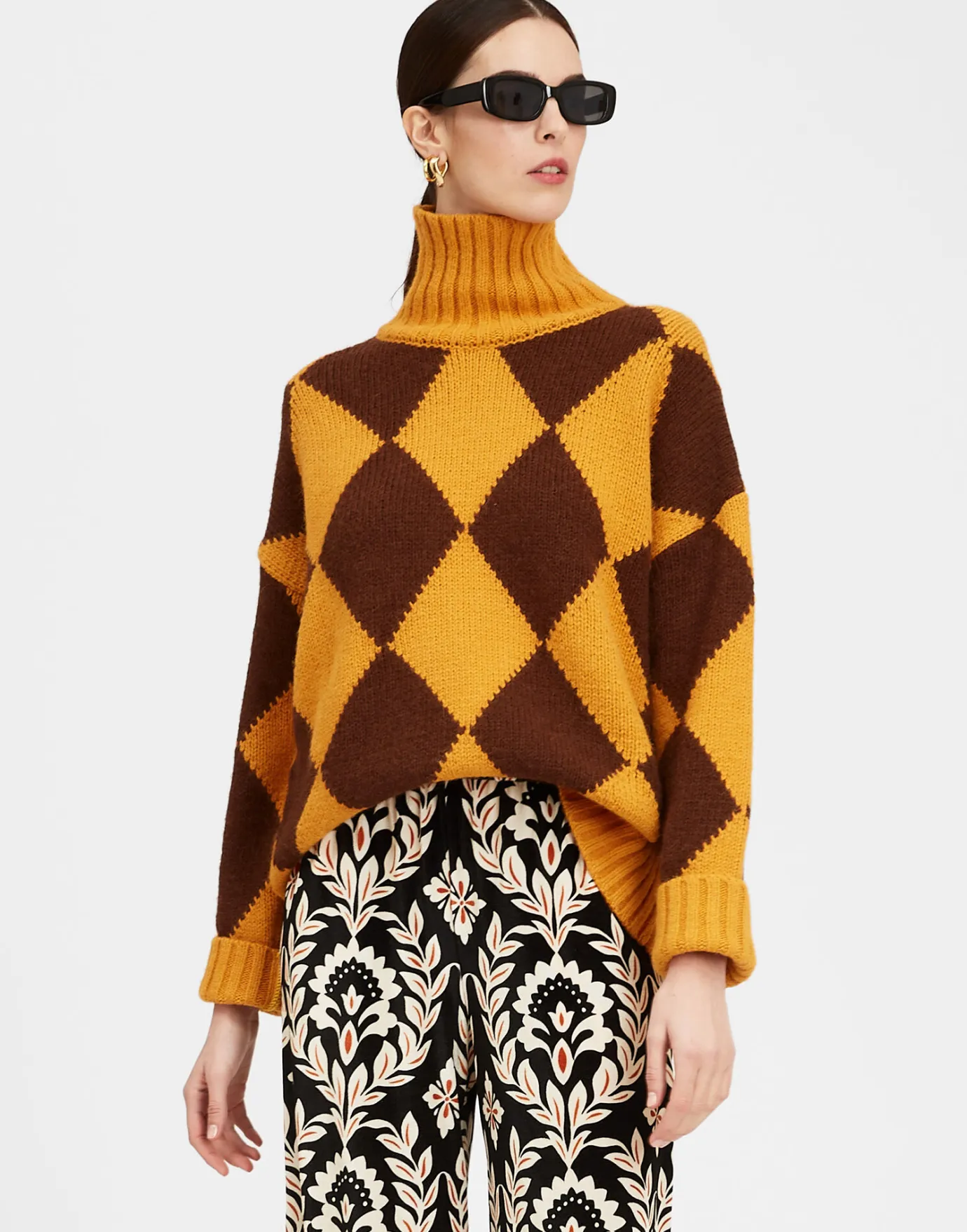 La DoubleJ Argyle SweaterYellow / Brown in Wool | Pulls | READY TO WEAR