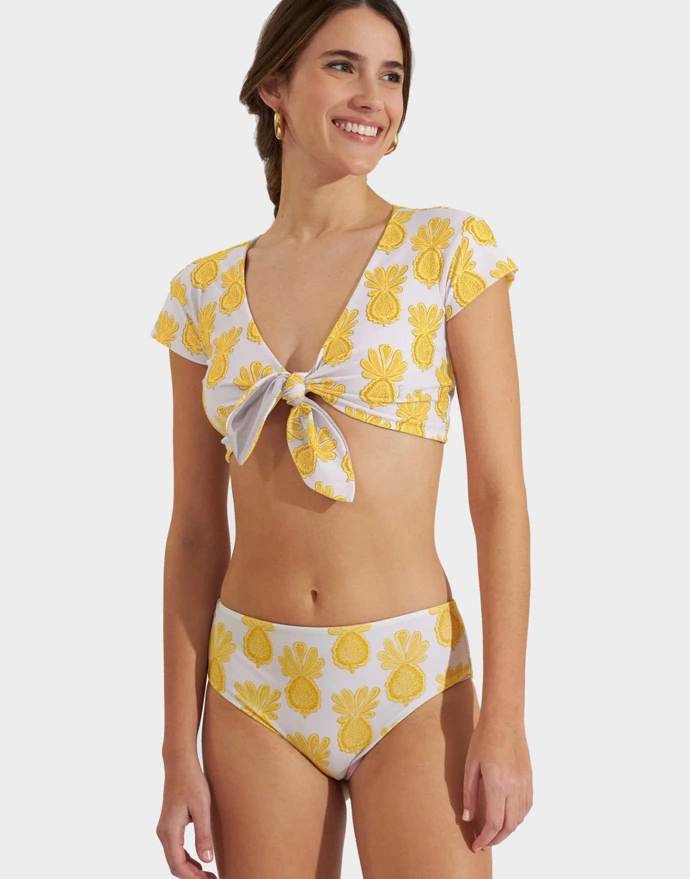 La DoubleJ Bardot TopPineapple Sunflower White in Lycra | Tenues De Plage | READY TO WEAR