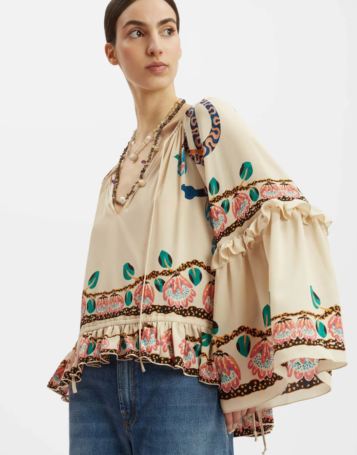 La DoubleJ Boho BlouseEve Ecru in Crepe De Chine | Chemises Et Tops | READY TO WEAR