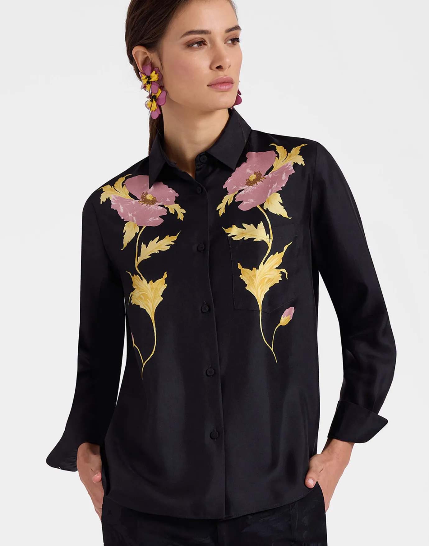 La DoubleJ Boy ShirtSylph Placée Black in Silk Twill | Chemises Et Tops | READY TO WEAR