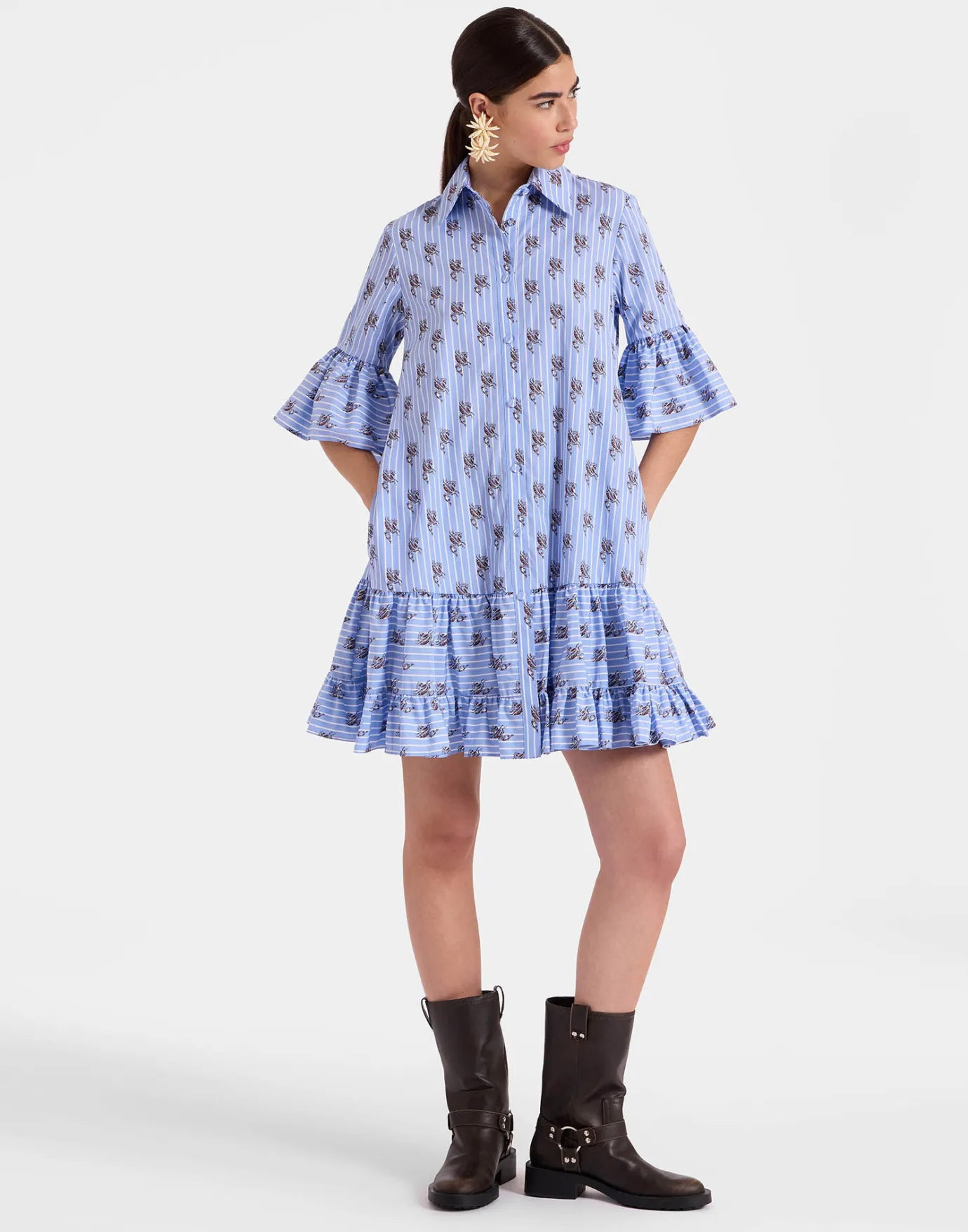 La DoubleJ Choux DressGryphos Light Blue in Cotton Poplin | Robes | READY TO WEAR