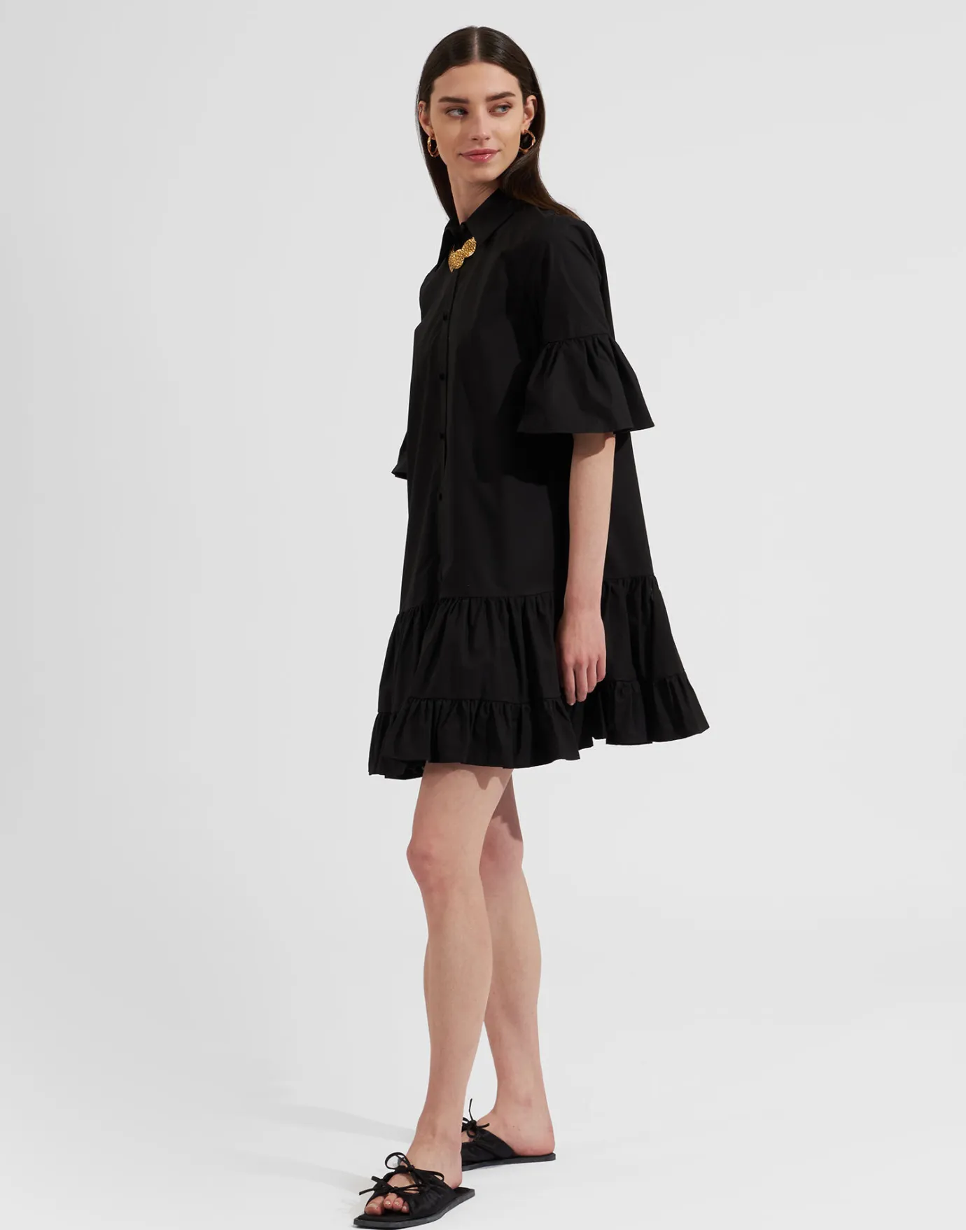 La DoubleJ Choux DressSolid Black in Cotton Poplin | Robes | READY TO WEAR