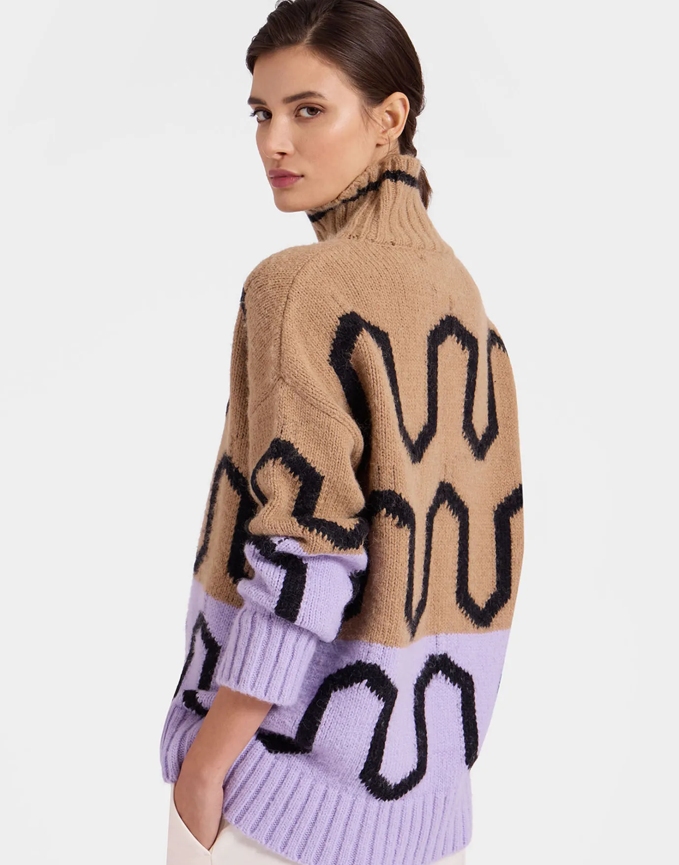 La DoubleJ Comber TurtleneckCamel & Lilac in Wool | Pulls | READY TO WEAR