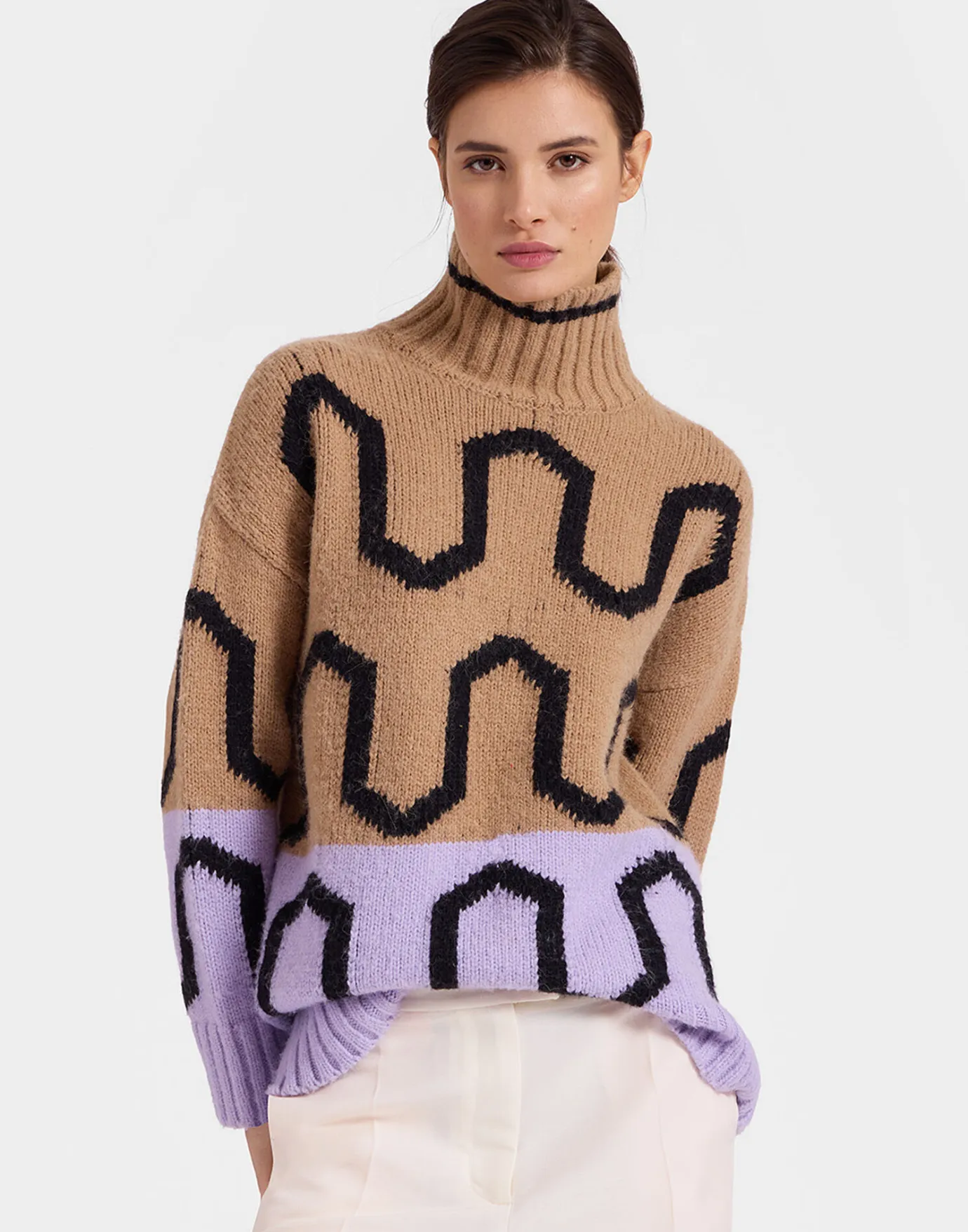 La DoubleJ Comber TurtleneckCamel & Lilac in Wool | Pulls | READY TO WEAR