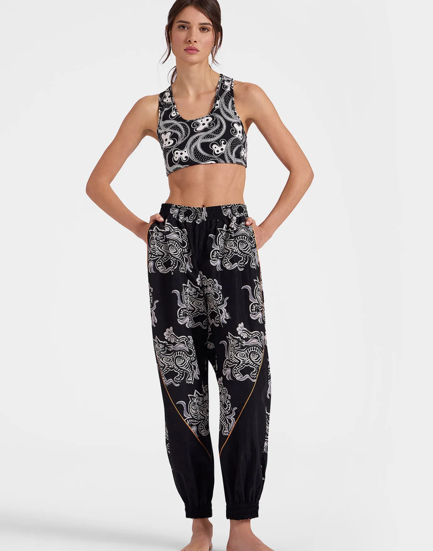 La DoubleJ Court PantsCrazy Tigers Black & White in Nylon | Loungewear | READY TO WEAR