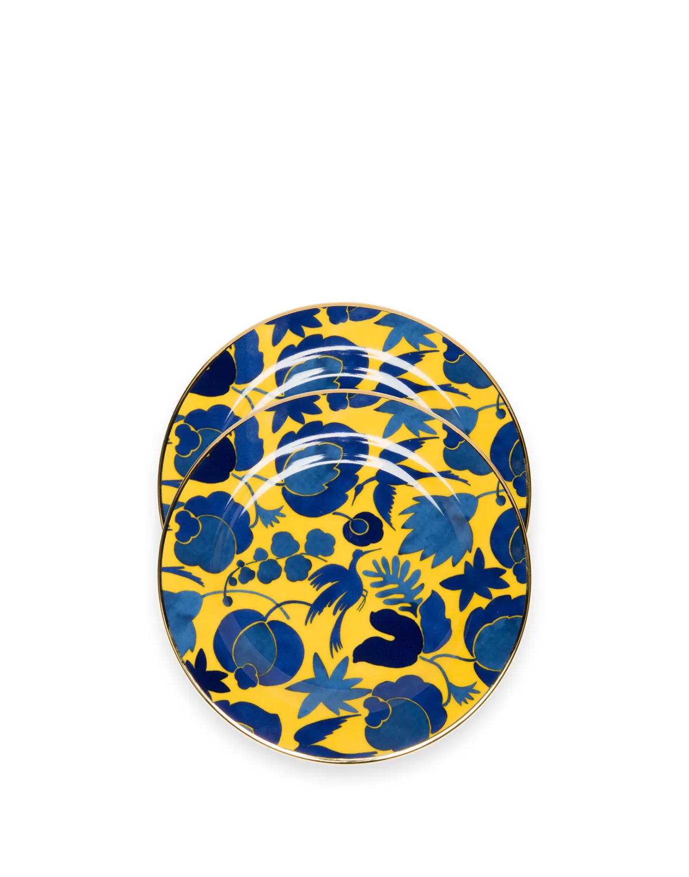 La DoubleJ Dessert Plate Set of 2Wildbird Giallo/Blu in Porcelain | Assiettes à Dessert & à Côté | Table