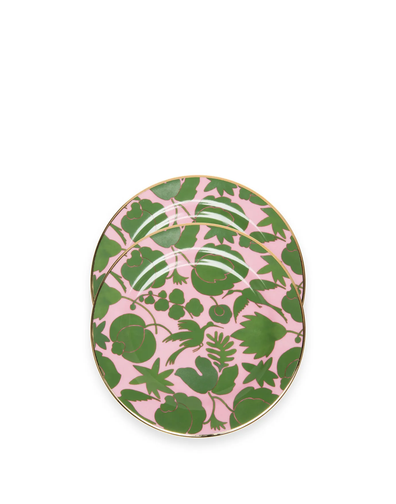 La DoubleJ Dessert Plate Set of 2Wildbird Rosa/Verde in Porcelain | Assiettes à Dessert & à Côté | Table