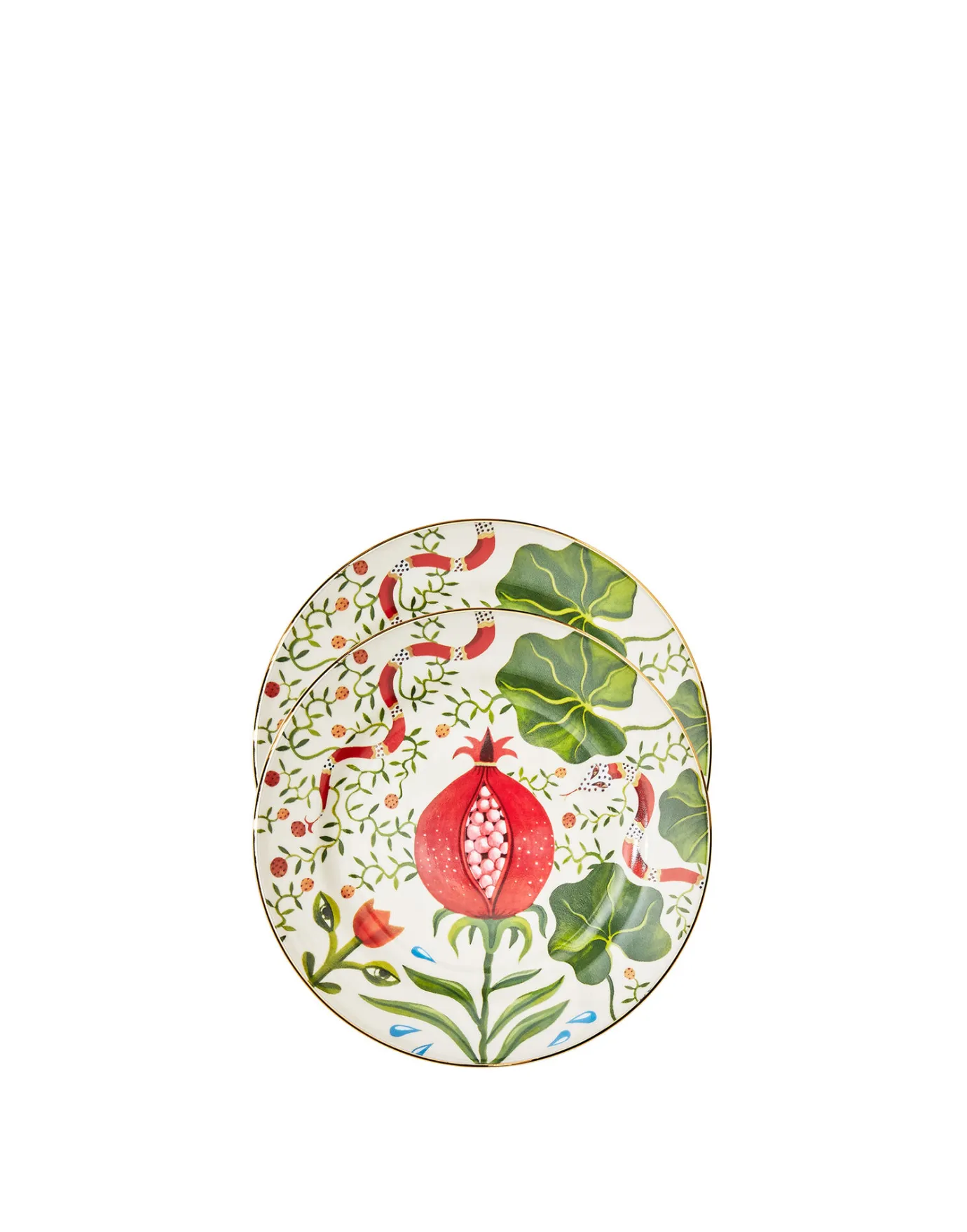 La DoubleJ Dessert Plates Set of 2Pomegranate in Porcelain | Assiettes à Dessert & à Côté | Table