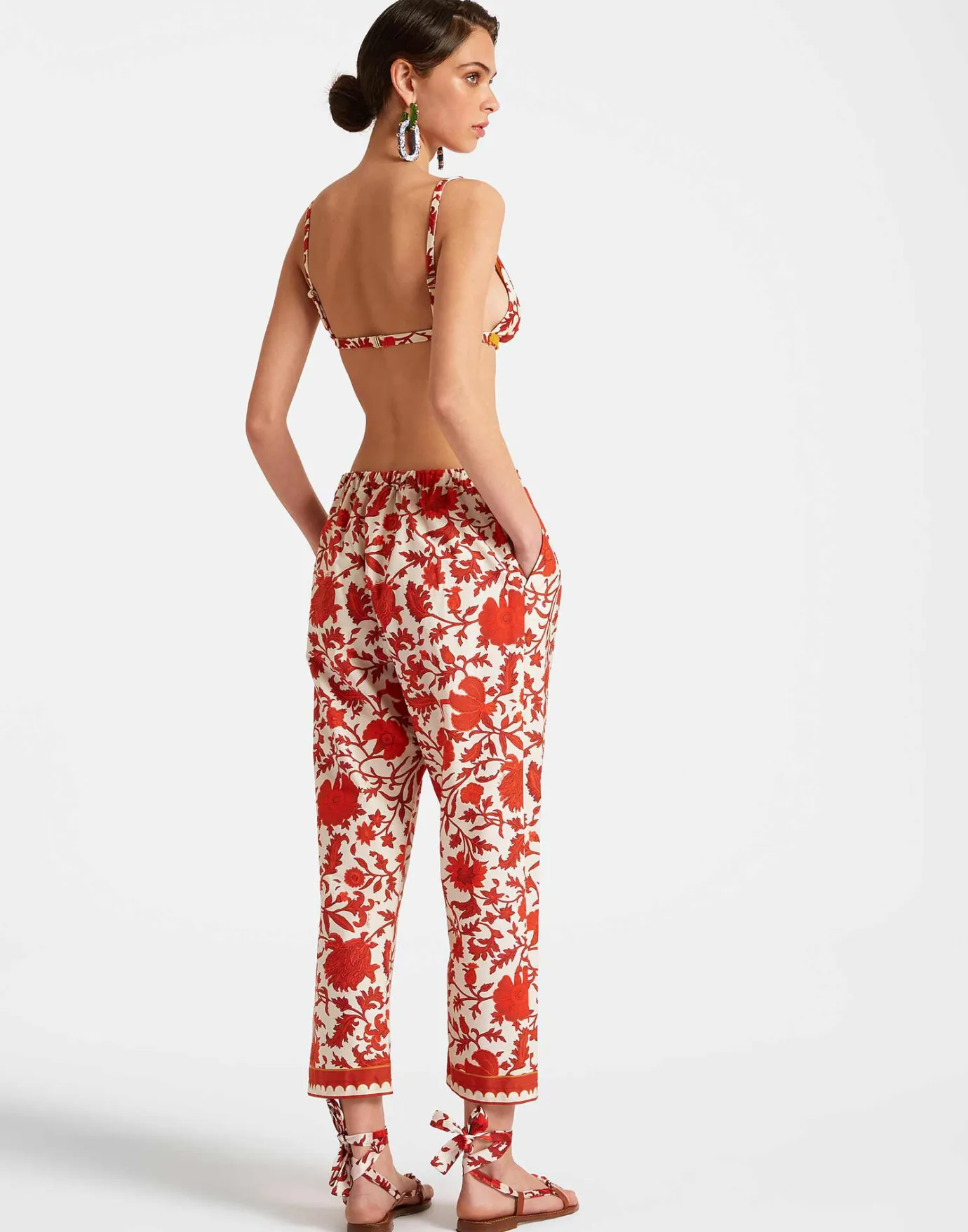 La DoubleJ Drawstring PantsDragonflower Mini Red in Summer Poplin | Pantalon Et Short | READY TO WEAR