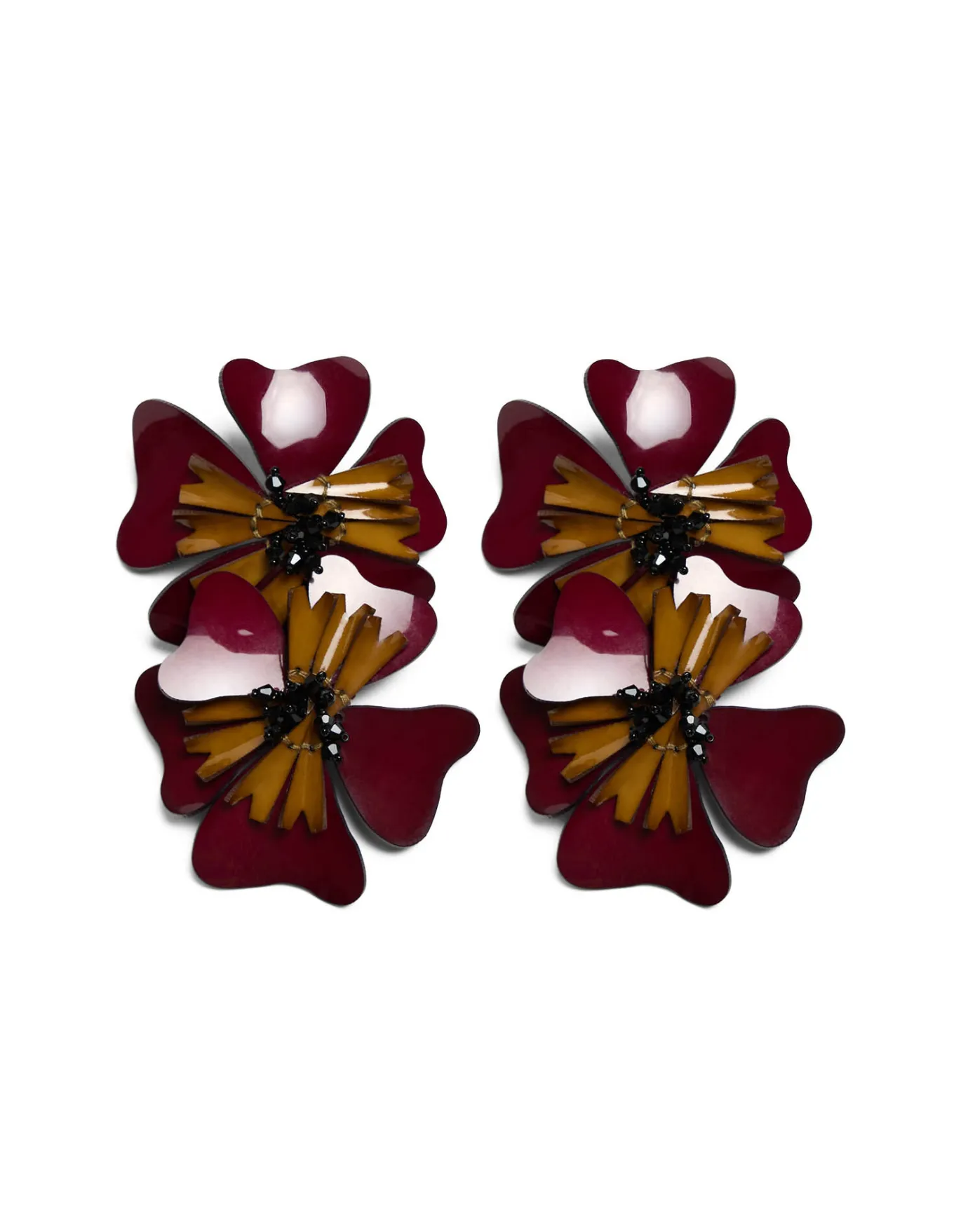 La DoubleJ Flora EarringsSolid Burgundy in Macro Pansy | ACCESSORIES | Bijoux