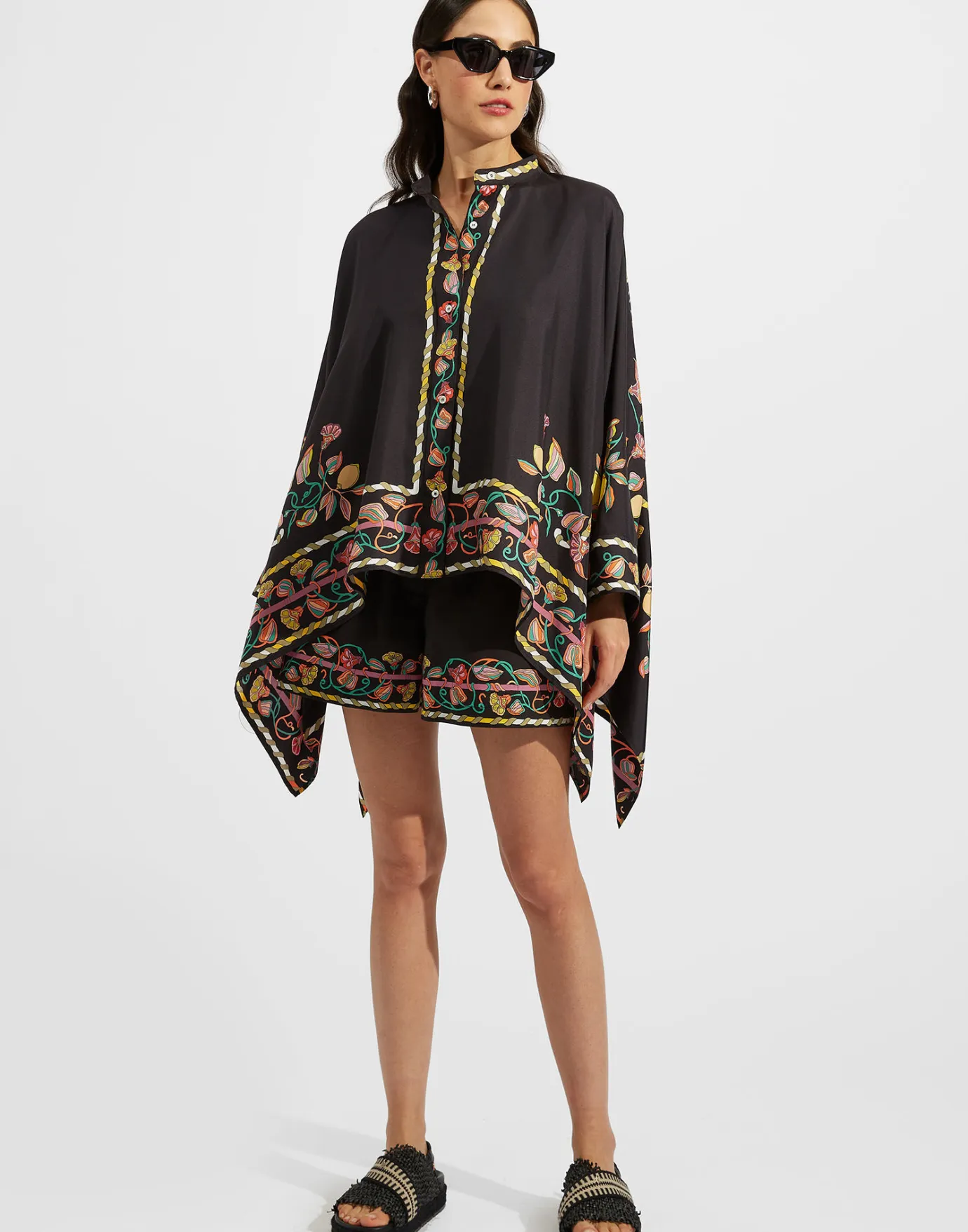 La DoubleJ Foulard ShirtBorboni Placée Nero in Twill Silk | Chemises Et Tops | READY TO WEAR