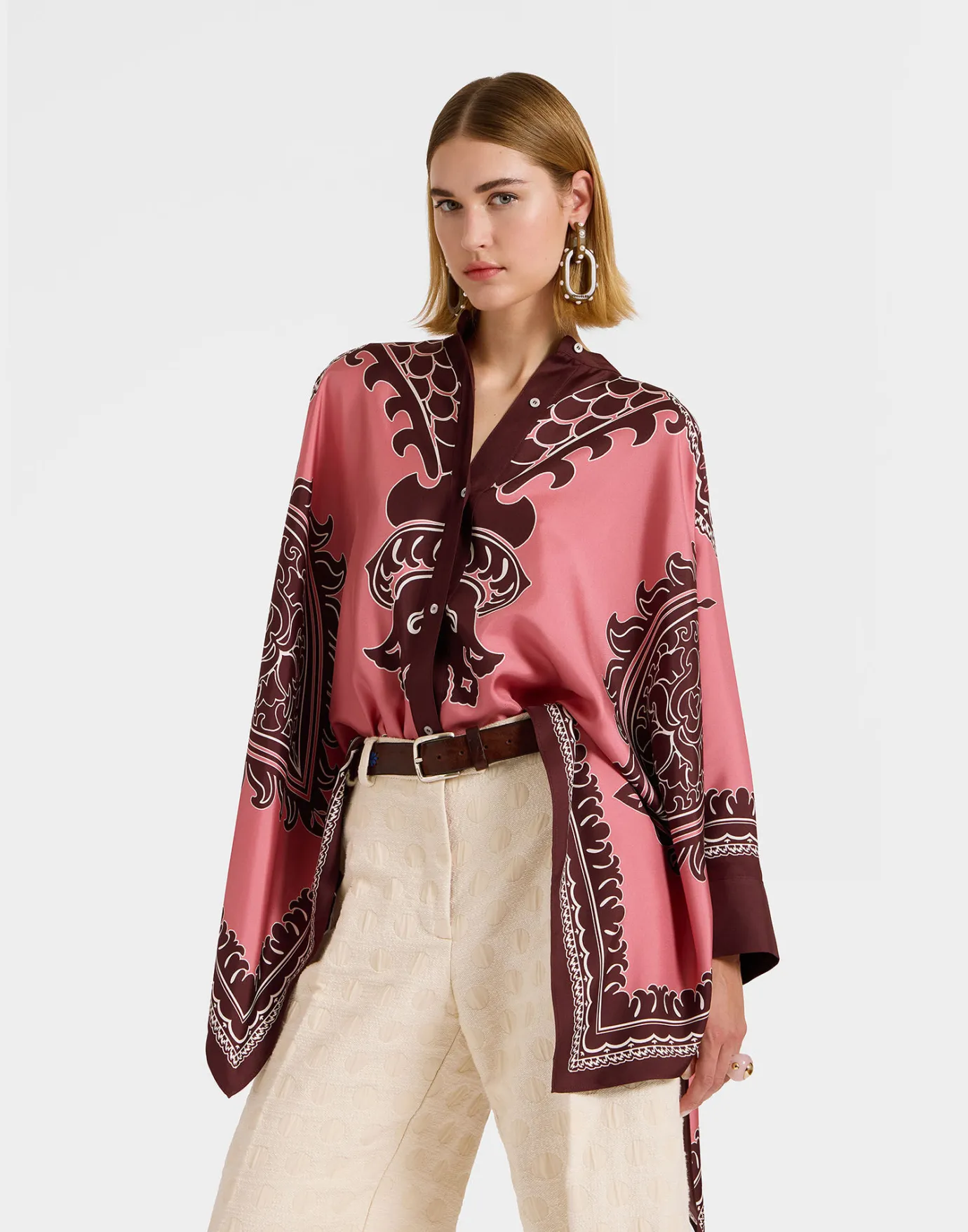 La DoubleJ Foulard ShirtOltrarno Placée Pink in Silk Twill | Chemises Et Tops | READY TO WEAR