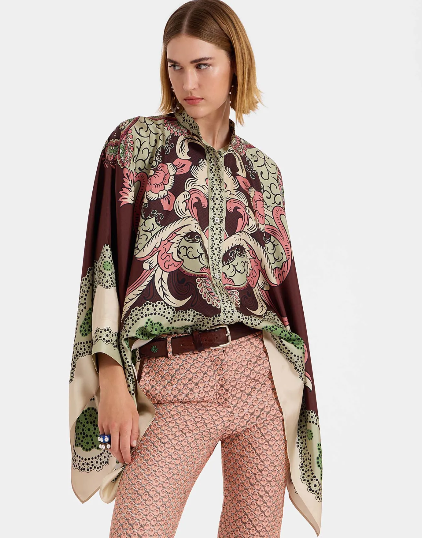 La DoubleJ Foulard ShirtPortal Placée Brown in Silk Twill | Chemises Et Tops | READY TO WEAR