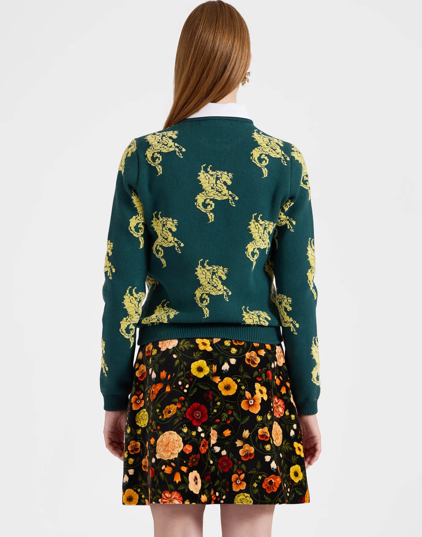 La DoubleJ Gryphos SweaterDark Green in Fleece Jacquard | Pulls | READY TO WEAR