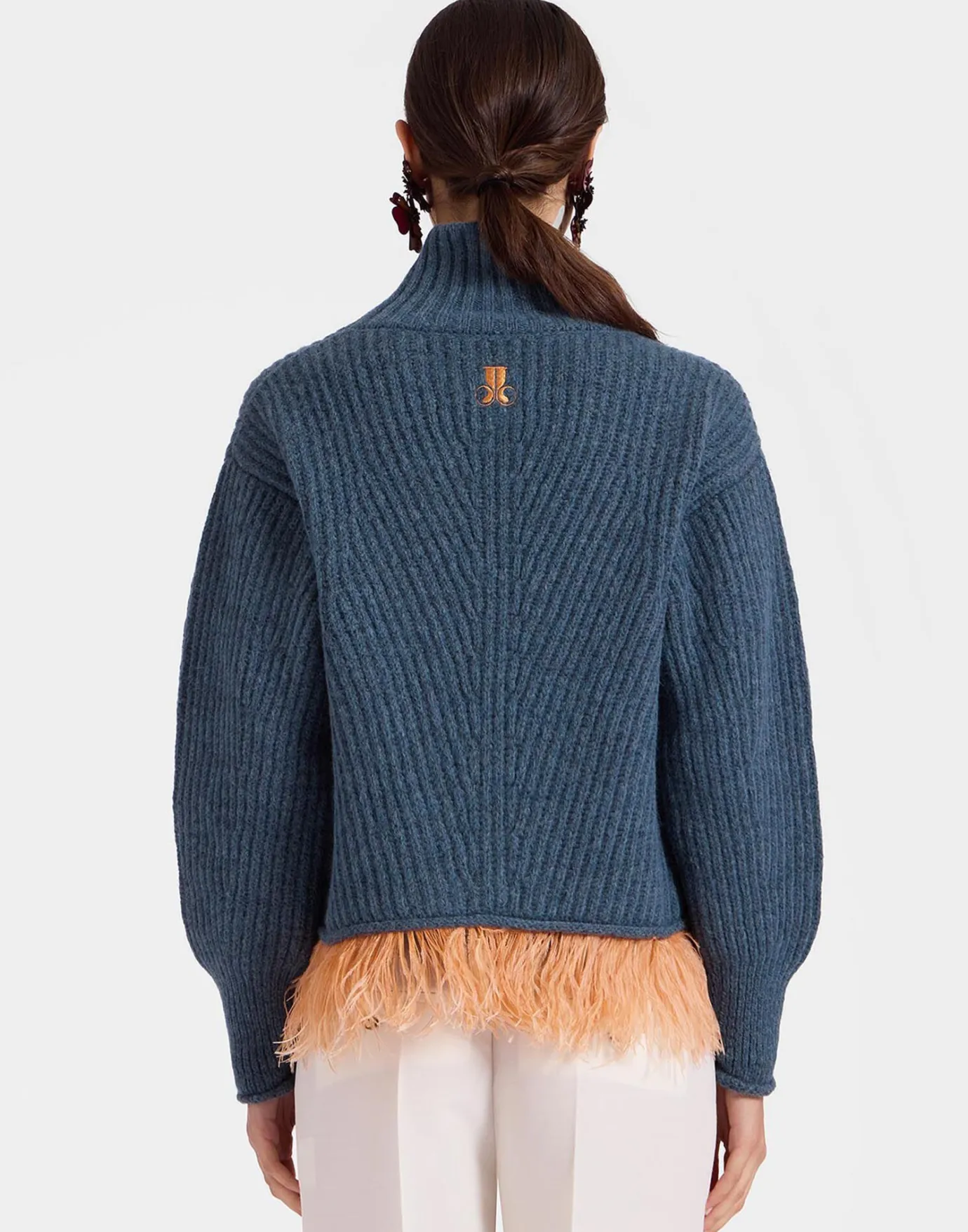 La DoubleJ High Kick SweaterBlue in Wool With Feathers | Pulls | READY TO WEAR