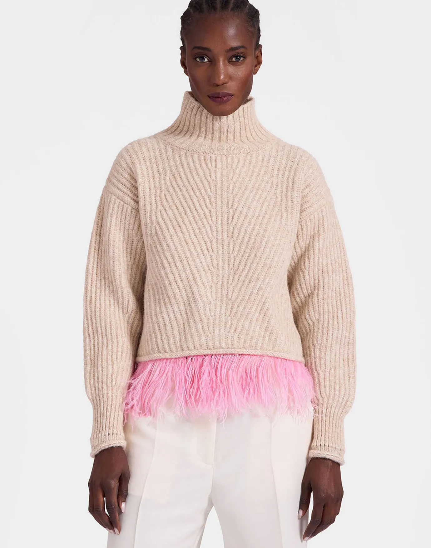 La DoubleJ High Kick SweaterIvory in Wool With Feathers | Pulls | READY TO WEAR