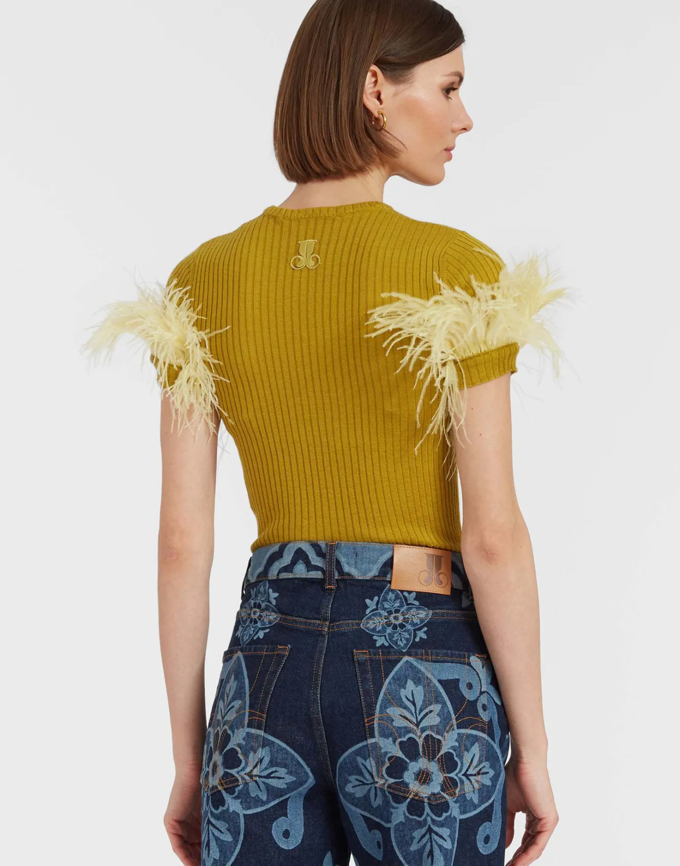 La DoubleJ High Kick TeeLime in Ribbed Silk Cashmere With Feathers | Pulls | READY TO WEAR