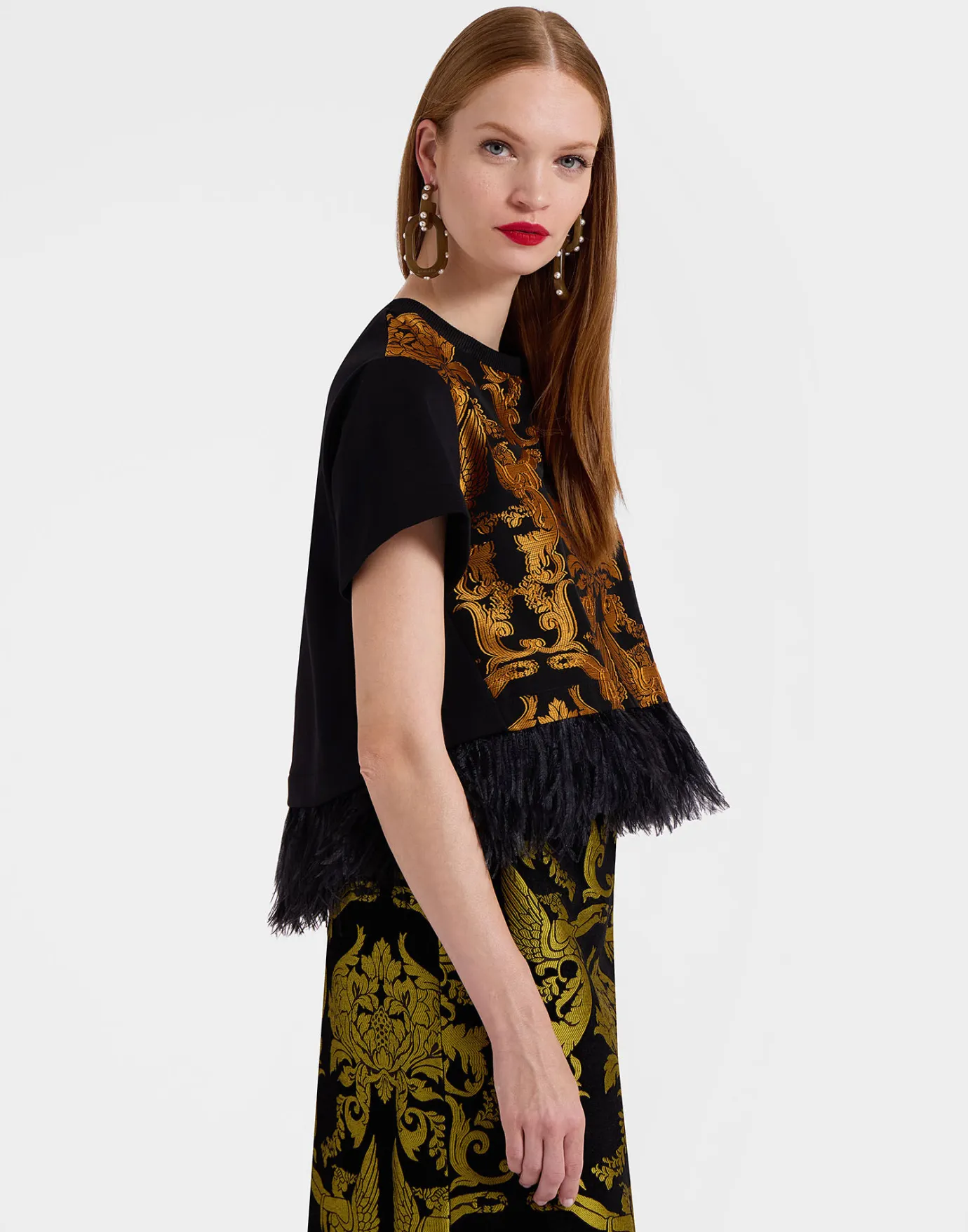 La DoubleJ La Scala TeeCherubs Black in Fil Coupé With Feathers | Chemises Et Tops | READY TO WEAR