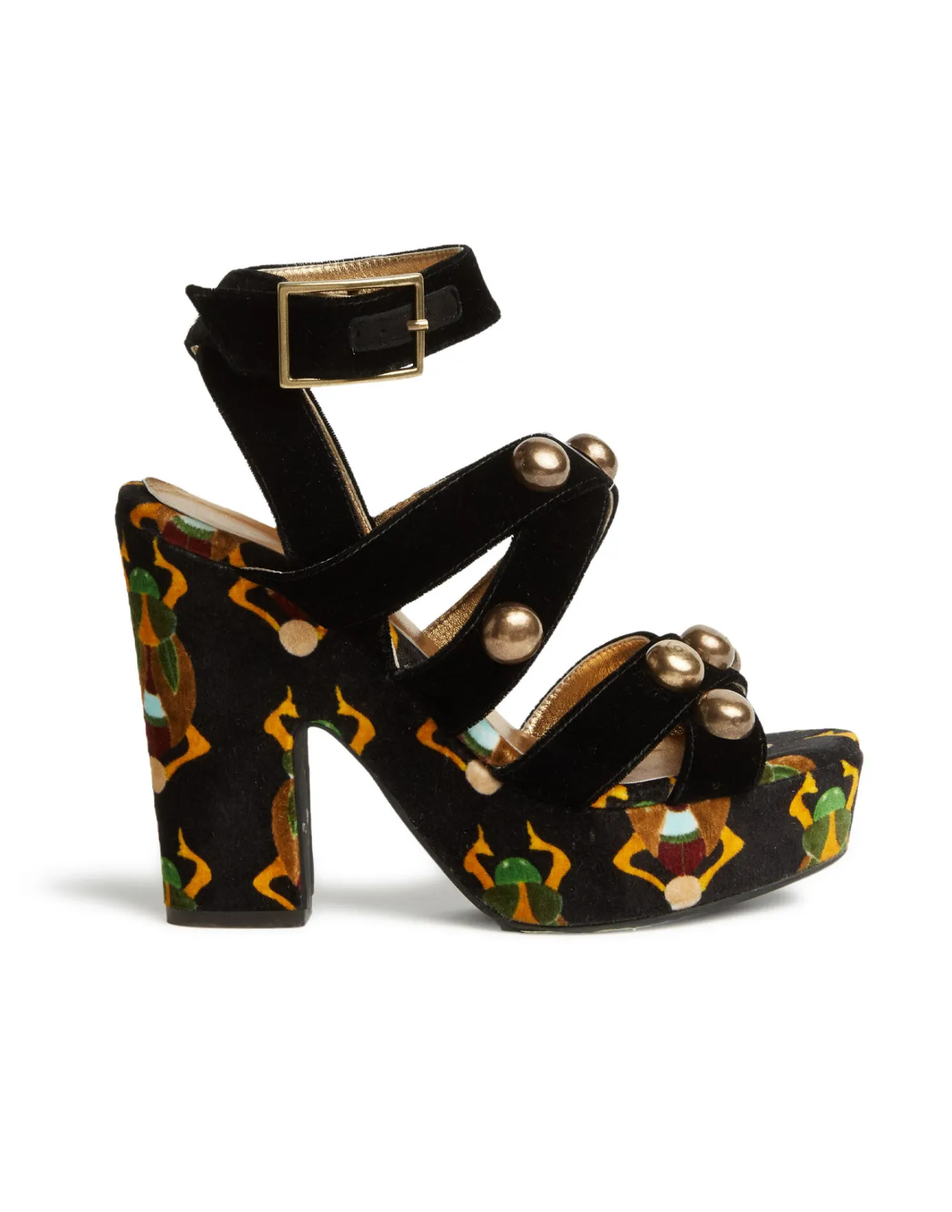 La DoubleJ Medal WedgeScarab Black in Faille With Studs | Chaussures | ACCESSORIES