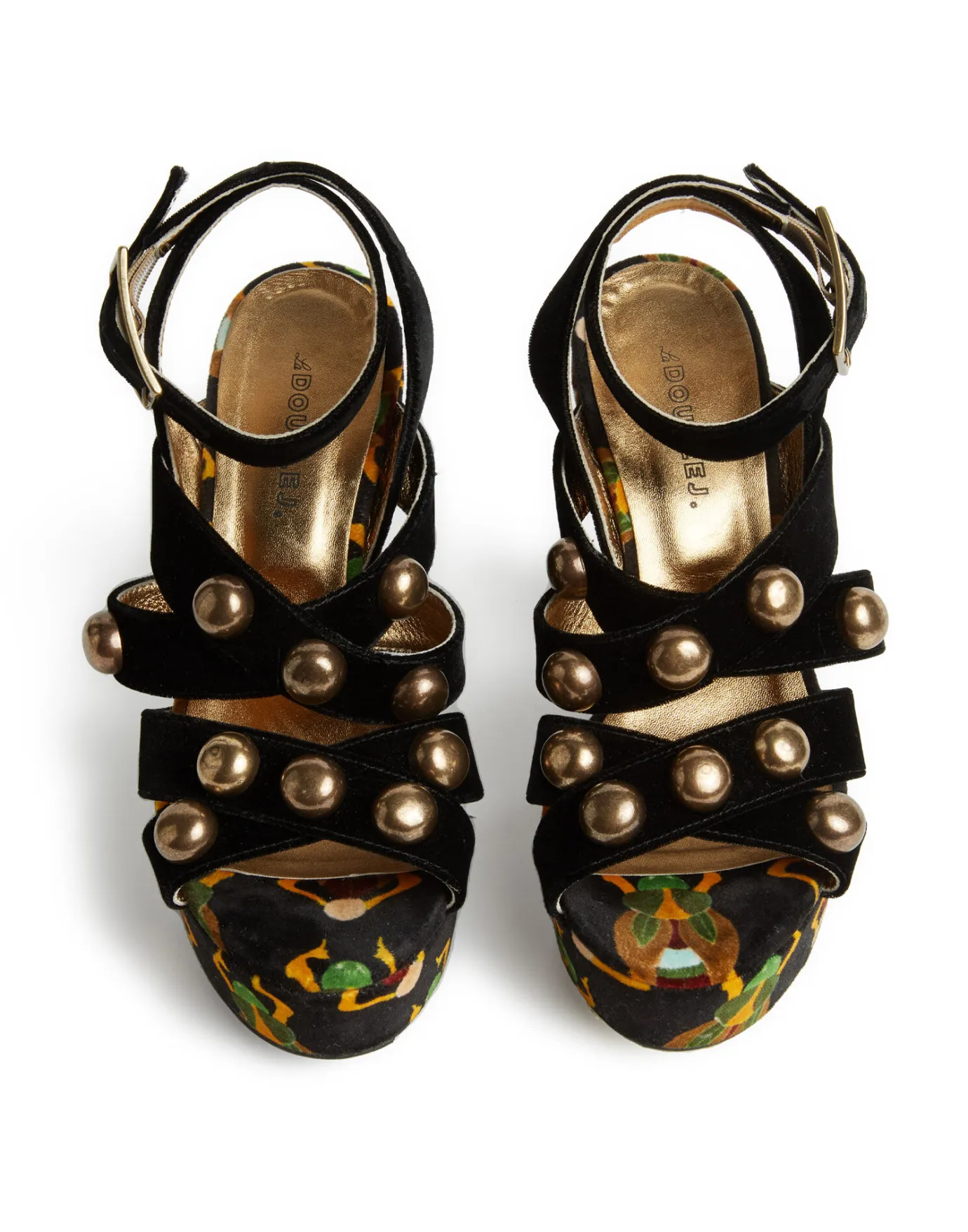 La DoubleJ Medal WedgeScarab Black in Faille With Studs | Chaussures | ACCESSORIES