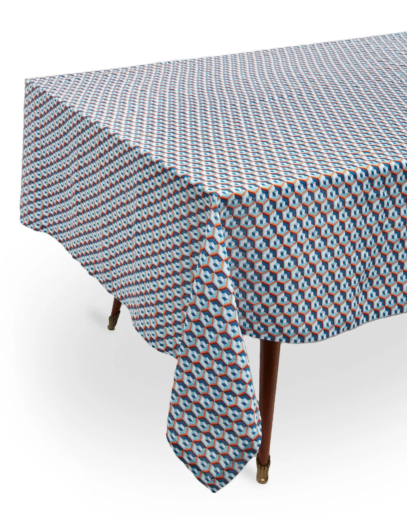 La DoubleJ Medium Tablecloth (180x280)Cubi Blu in Linen | Serviettes | Textiles