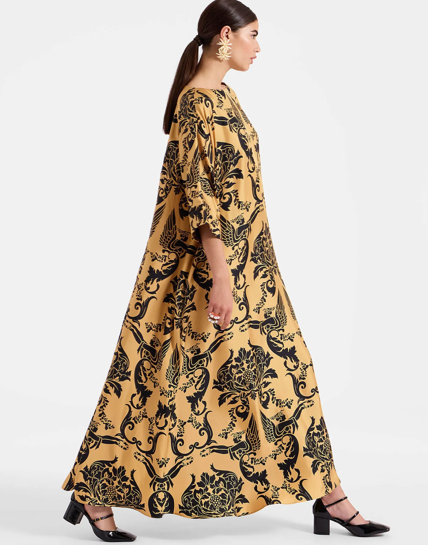 La DoubleJ Muumuu Dress Round NeckCherubs Gold in Silk Twill | Robes | READY TO WEAR