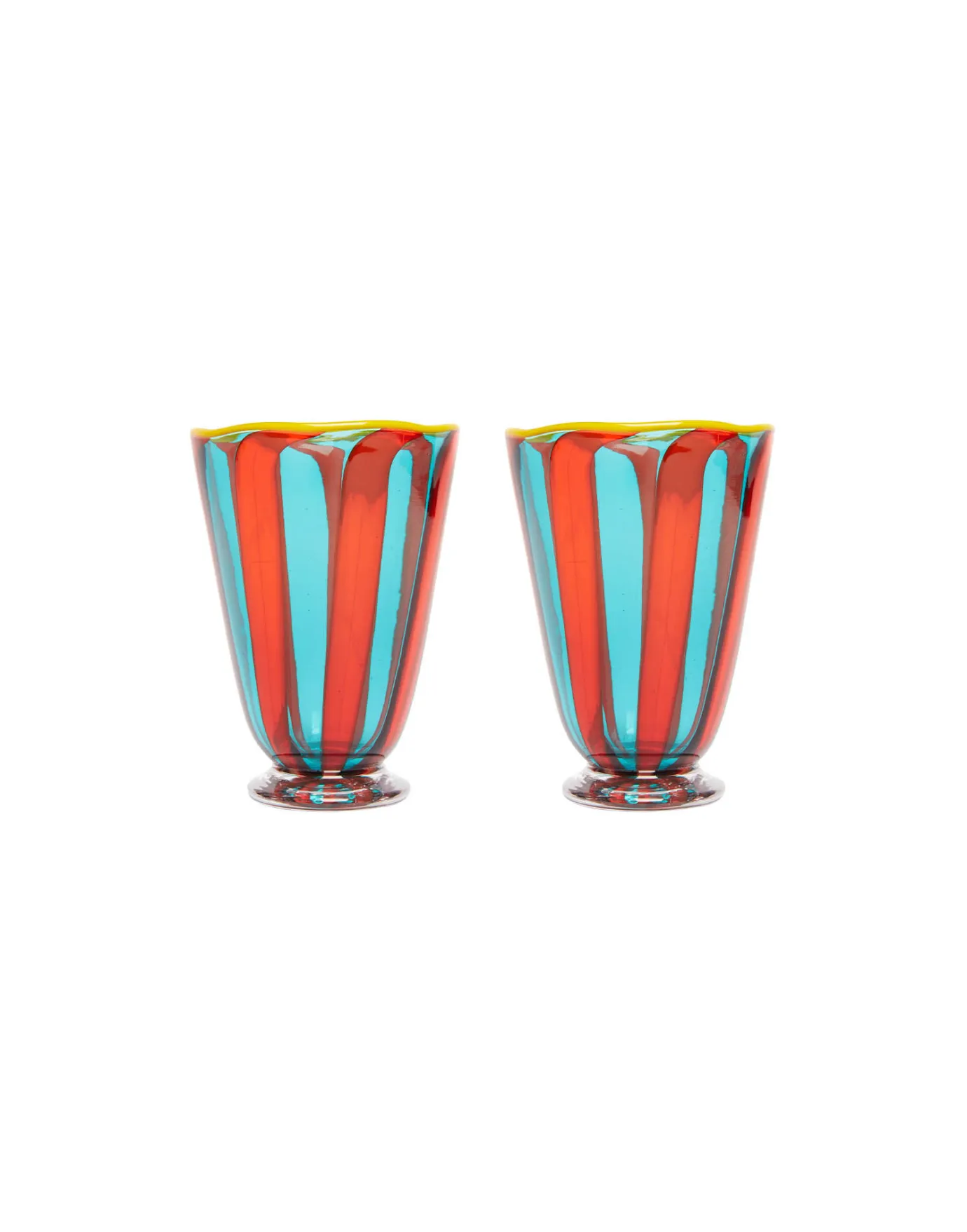 La DoubleJ Rainbow Glasses Set Of 2 (Ridged)Red/Blue in Murano Glass | Verres à Eau | Verres