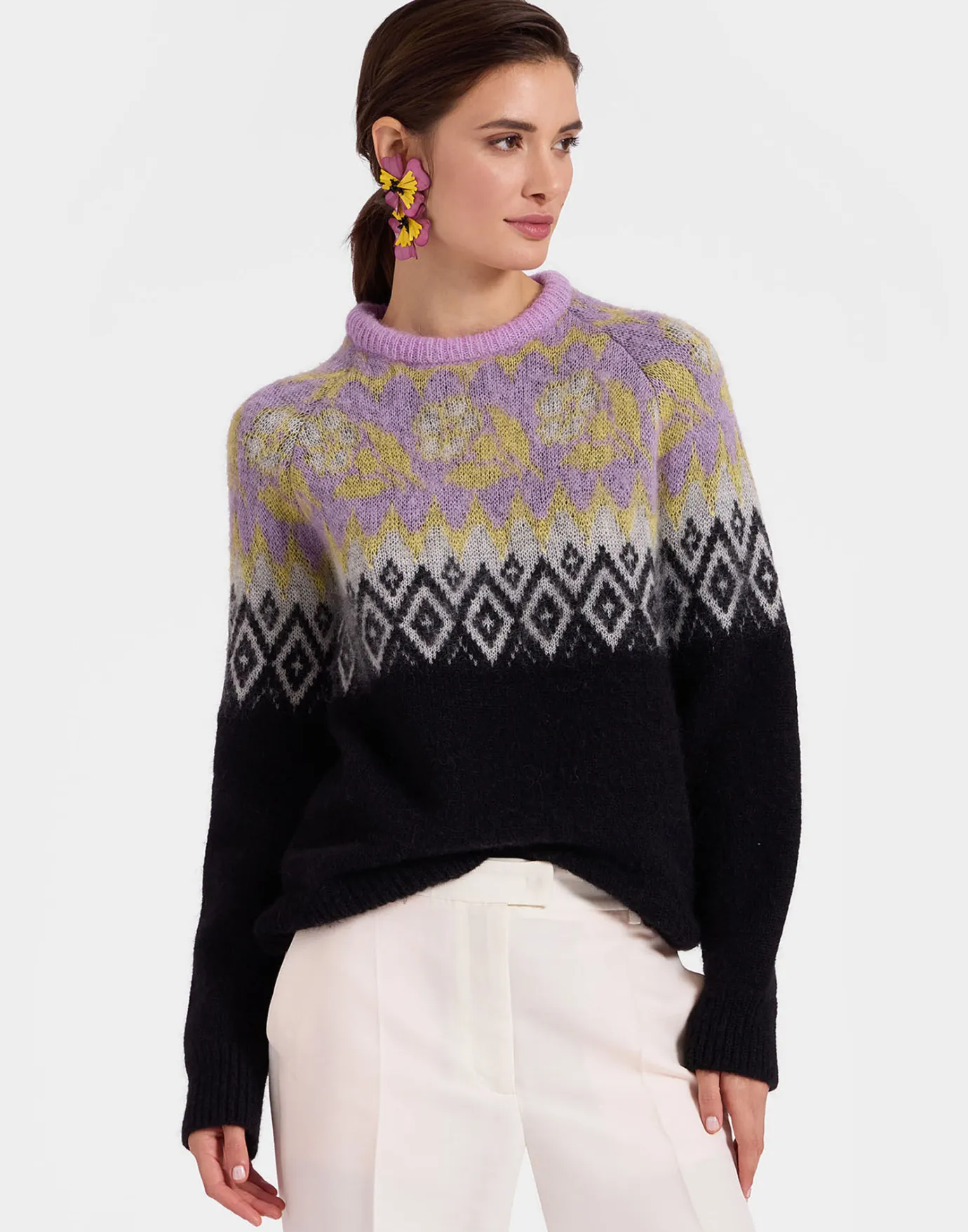 La DoubleJ Slope SweaterBlack & Lilac in Wool | Pulls | READY TO WEAR