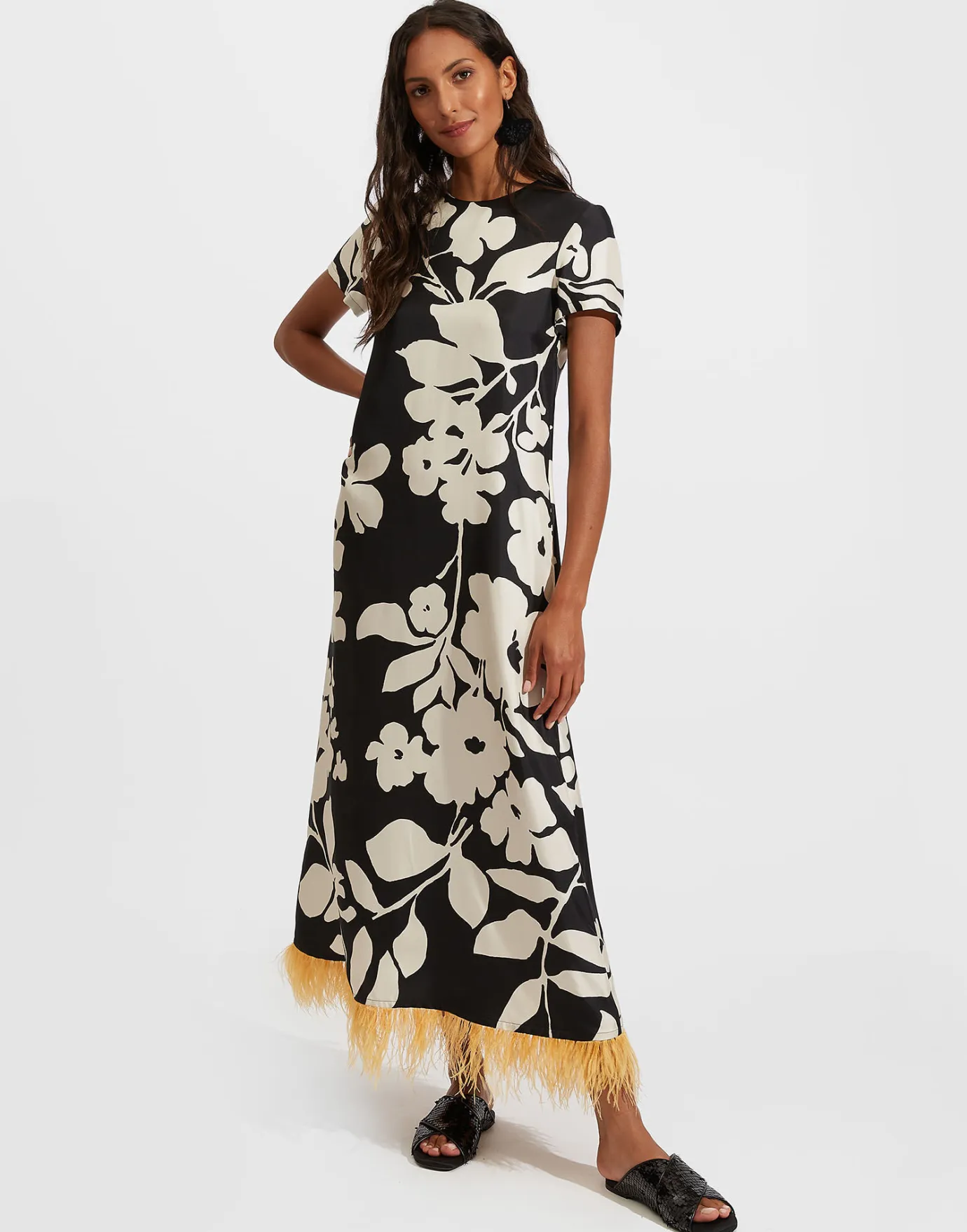 La DoubleJ Swing Dress (With Feathers)Winter Jasmine in Twill Silk | Robes | READY TO WEAR