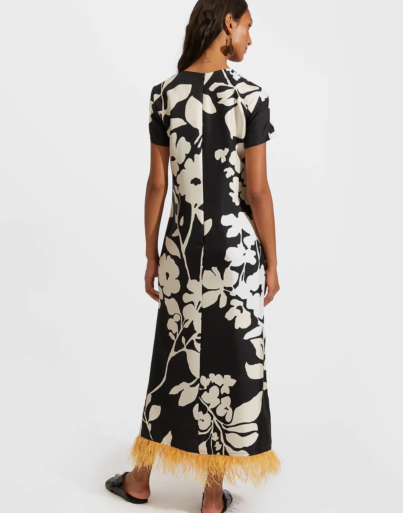 La DoubleJ Swing Dress (With Feathers)Winter Jasmine in Twill Silk | Robes | READY TO WEAR